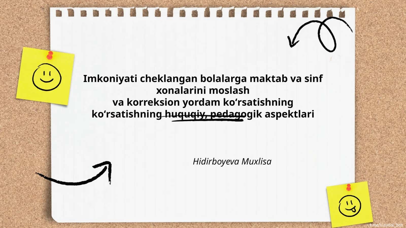 Imkoniyati cheklangan bolalarga maktab va sinf xonalarini moslash va korreksion yordam koʻrsatishning koʻrsatishning huquqiy, pedagogik aspektlari