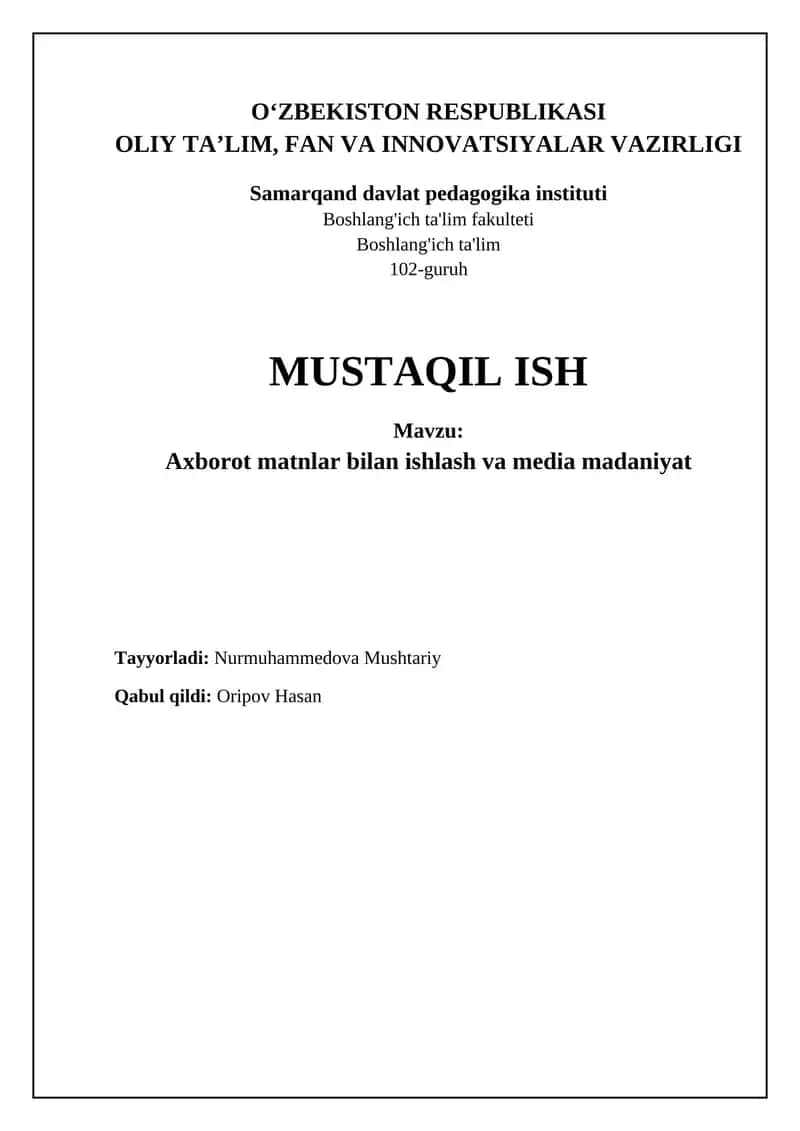 Axborot matnlar bilan ishlash va media madaniyat