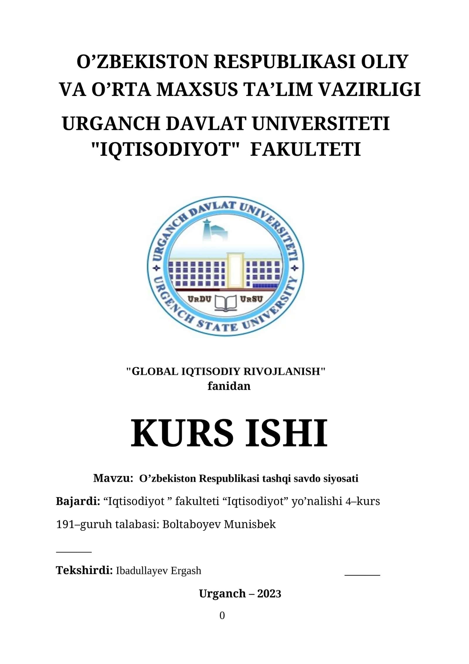 GLOBAL IQTISODIY RIVOJLANISH