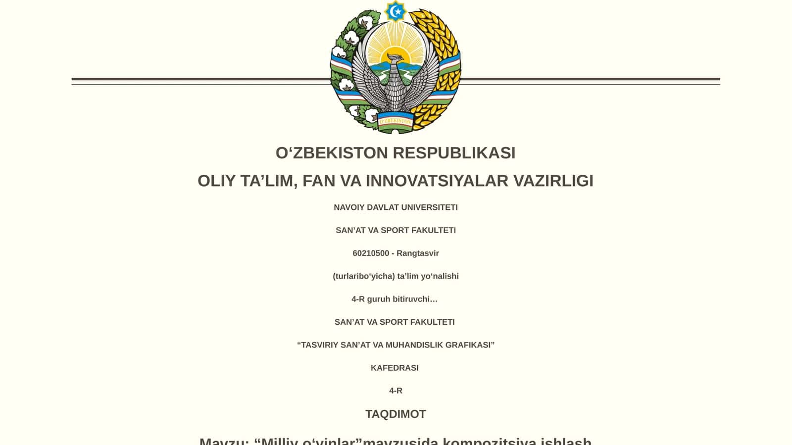 "Milliy oʻyinlar"mavzusida kompozitsiya ishlash