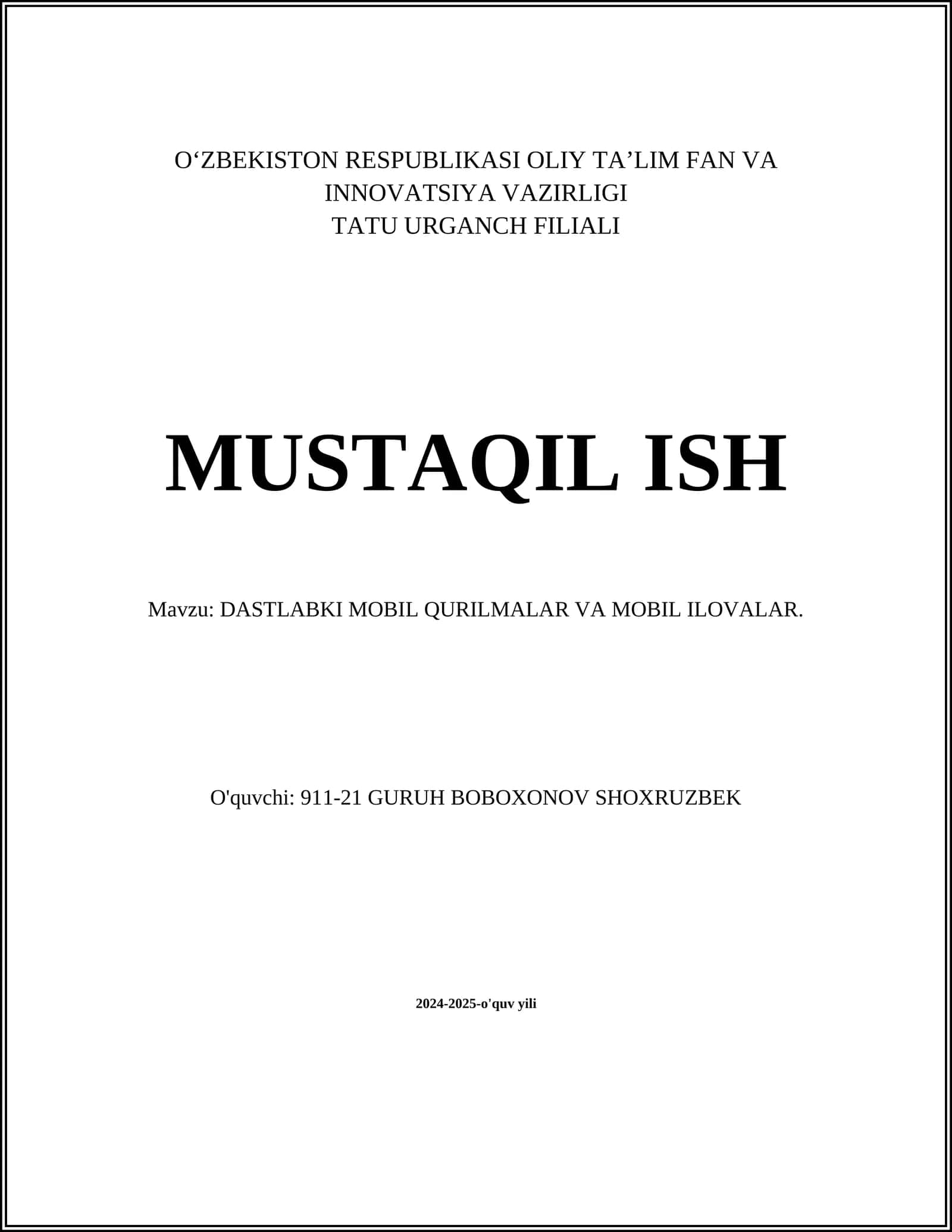 DASTLABKI MOBIL QURILMALAR VA MOBIL ILOVALAR