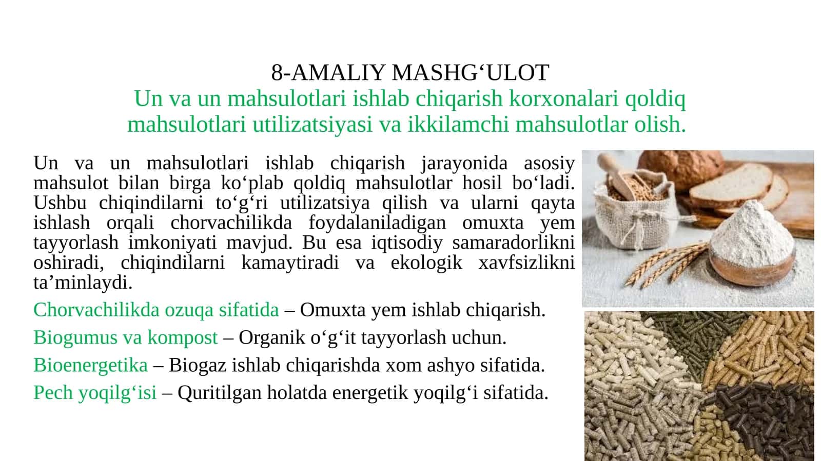 Un va un mahsulotlari ishlab chiqarish korxonalari qoldiq mahsulotlari utilizatsiyasi va ikkilamchi mahsulotlar olish