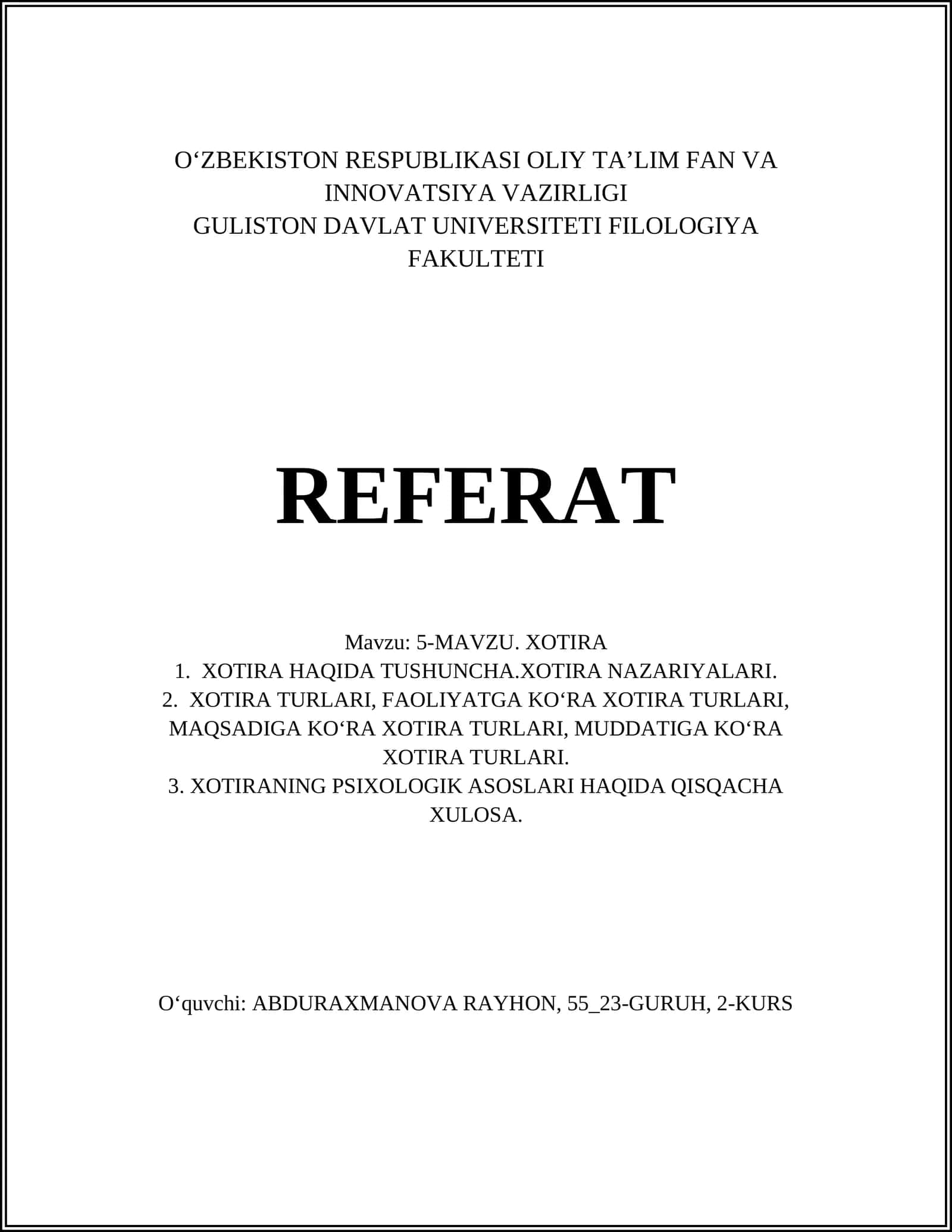 Xotira Turlari