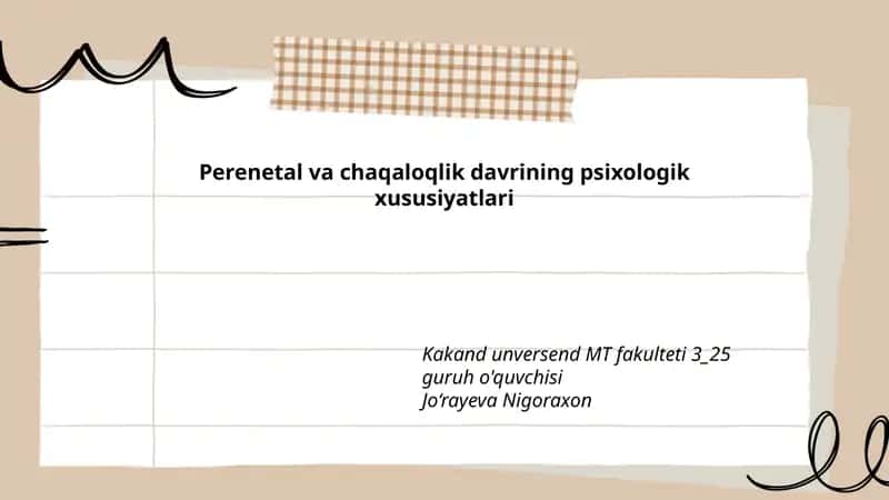 Perenetal va chaqaloqlik davrining psixologik xususiyatlari