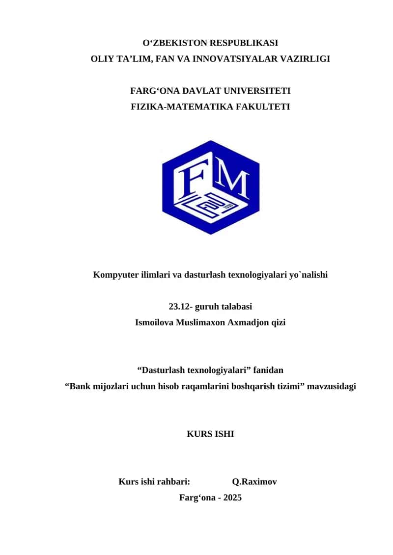 Dasturlash texnologiyalari Kurs ishi