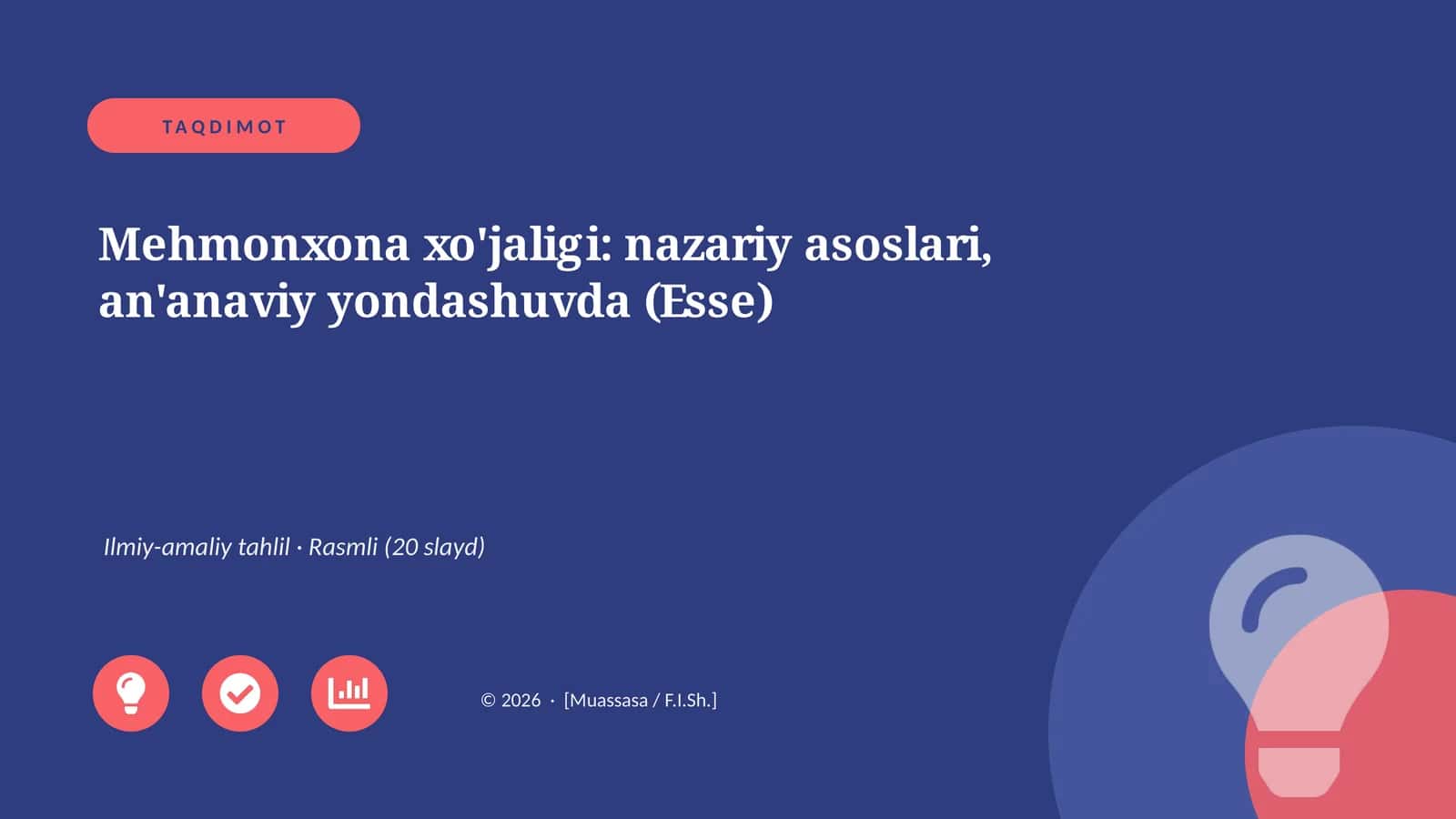 Mehmonxona xo'jaligi: nazariy asoslari, an'anaviy yondashuvda (Esse)