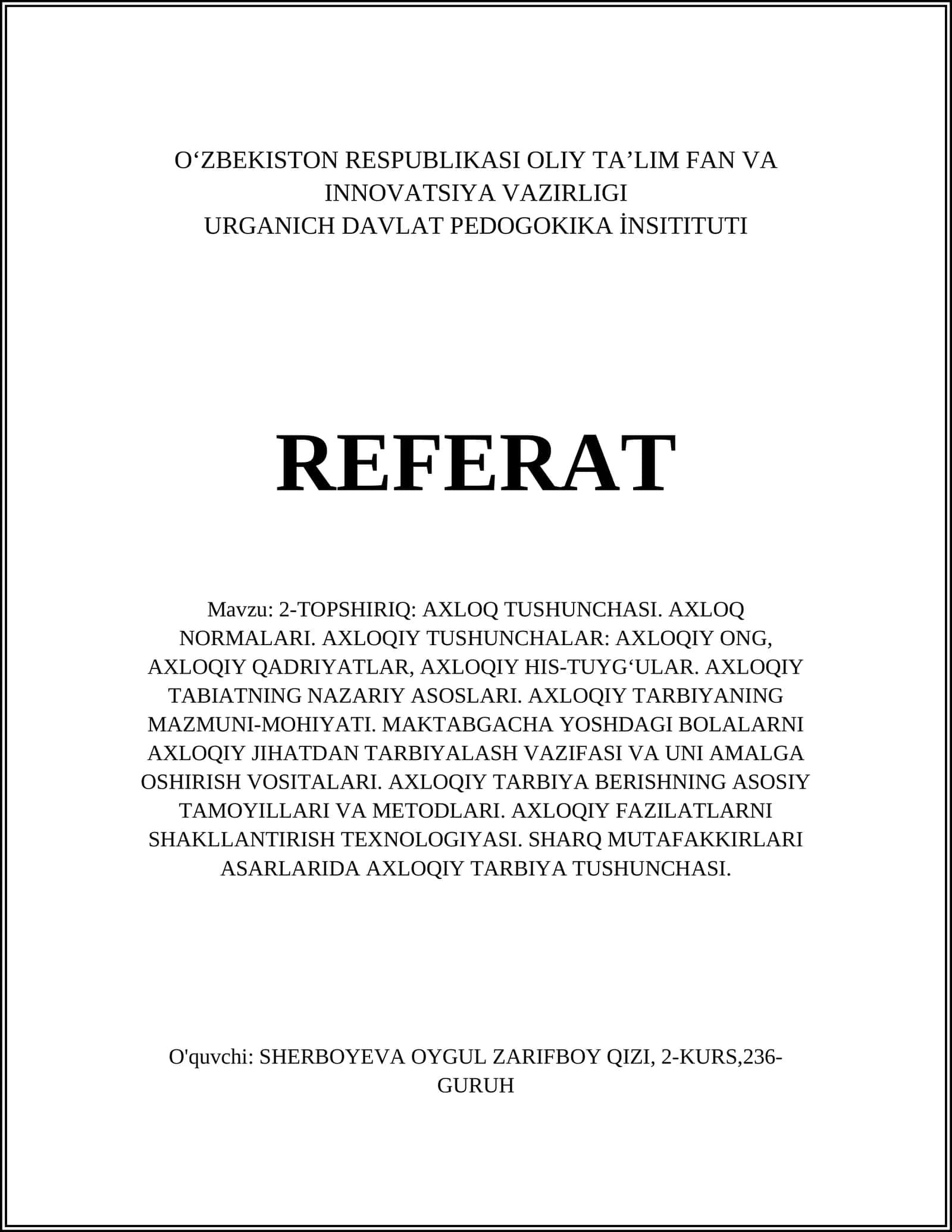 AXLOQ TUSHUNCHASI