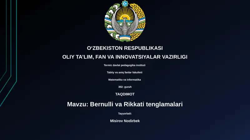 Bernulli va Rikkati tenglamalari