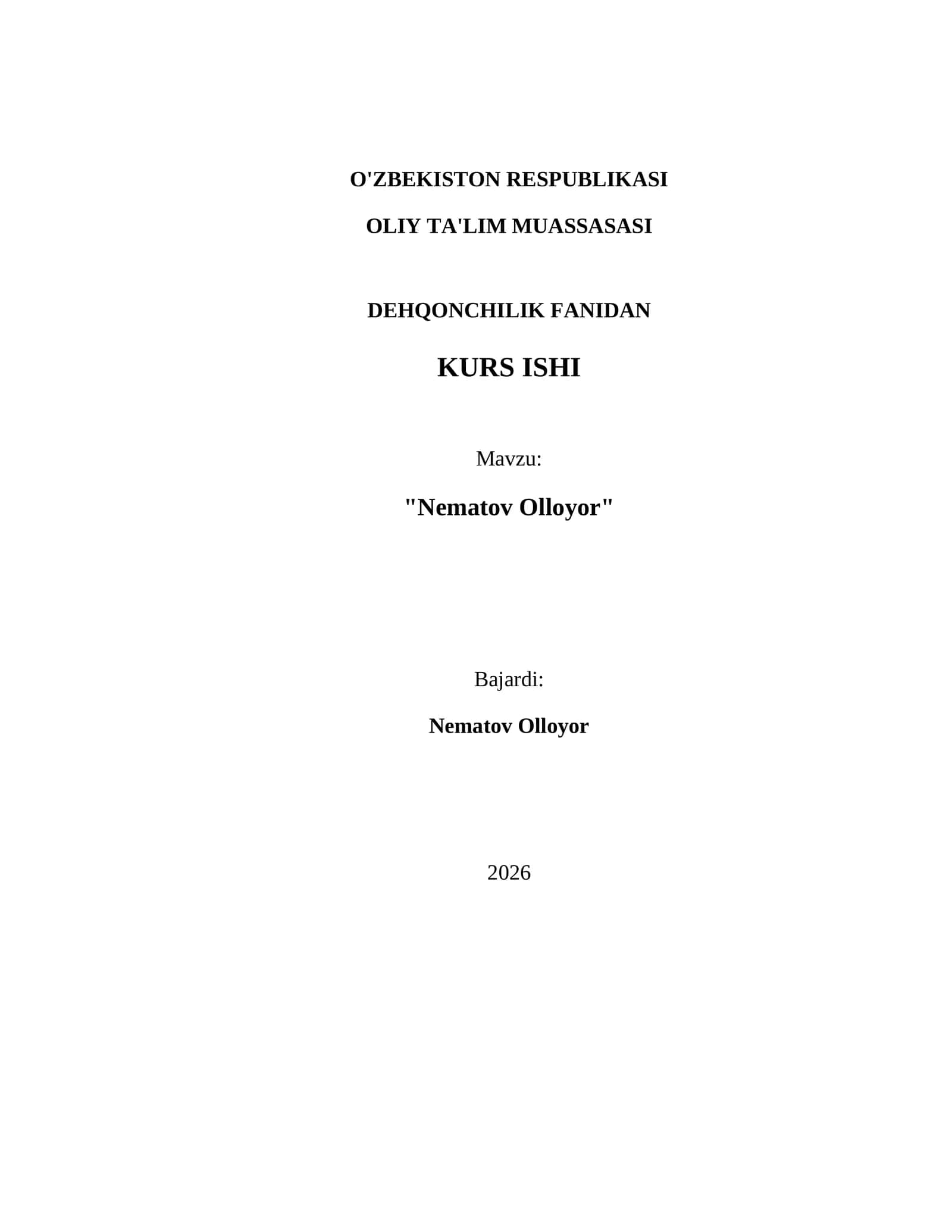 DEHQONCHILIK FANIDAN KURS ISHI
