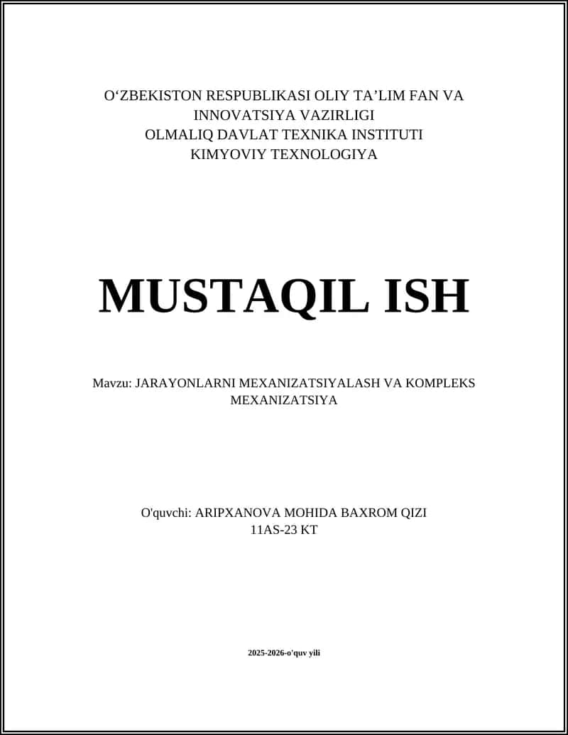 Jarayonlarni mexanizatsiyalashning nazariy asoslari