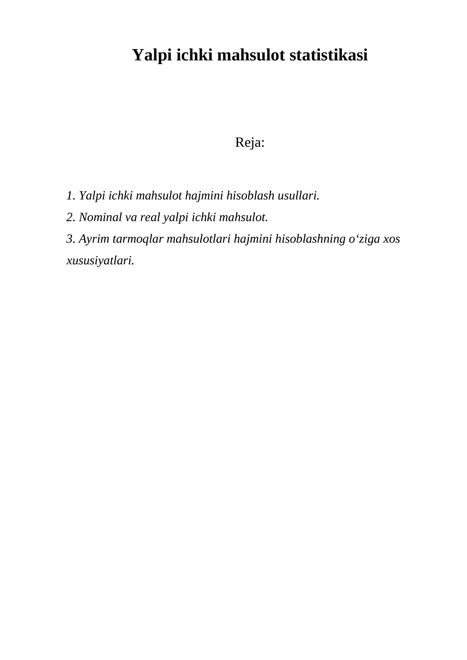 Yalpi ichki mahsulot statistikasi