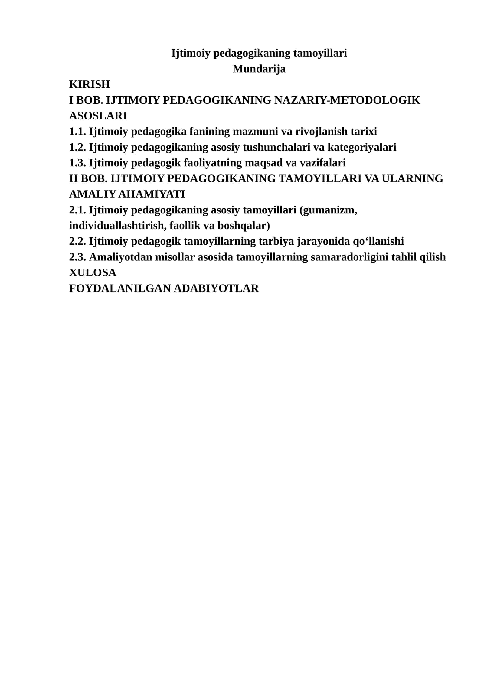 Ijtimoiy pedagogikaning tamoyillari