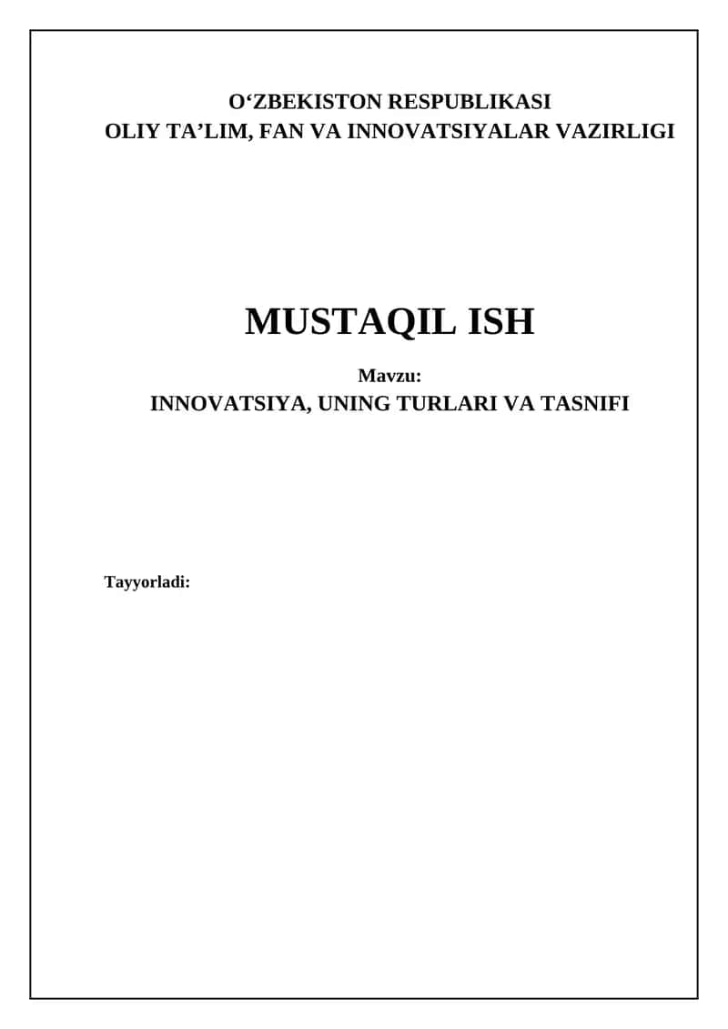 INNOVATSIYA, UNING TURLARI VA TASNIFI
