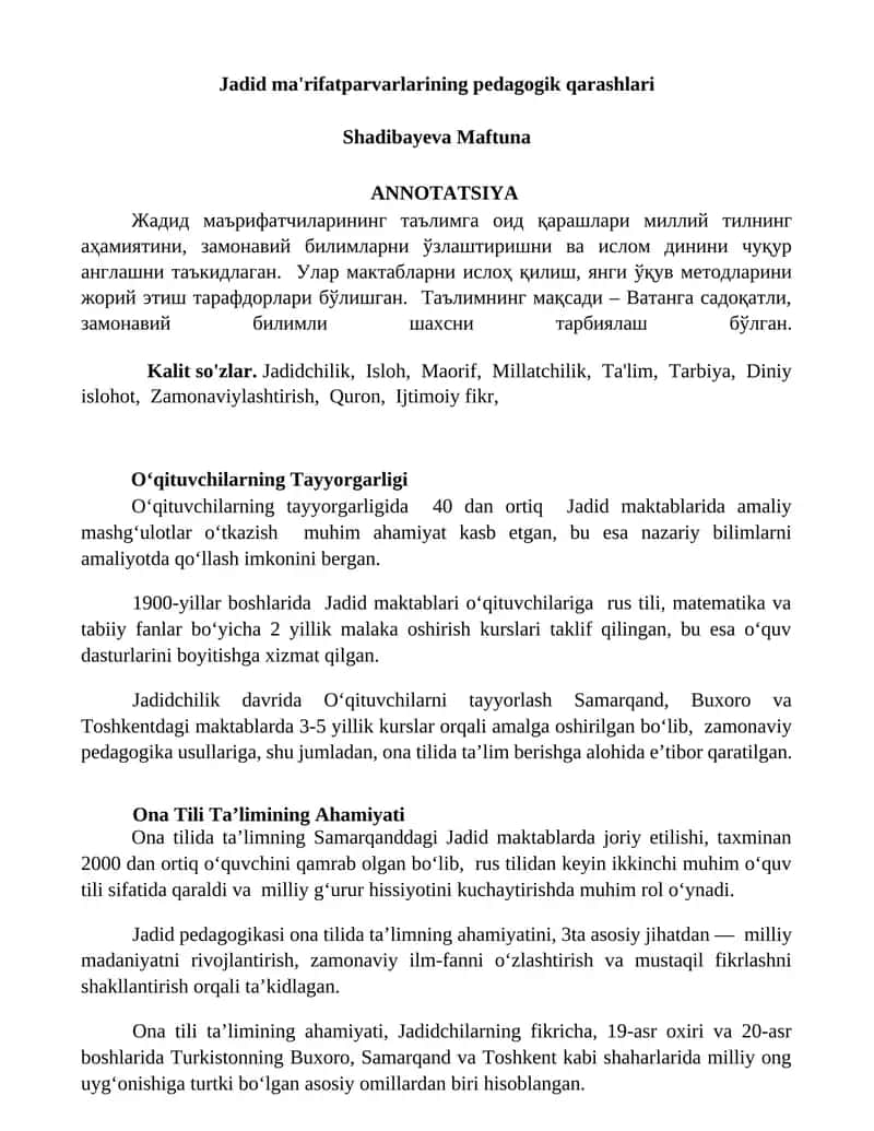 Jadid ma'rifatparvarlarining pedagogik qarashlari