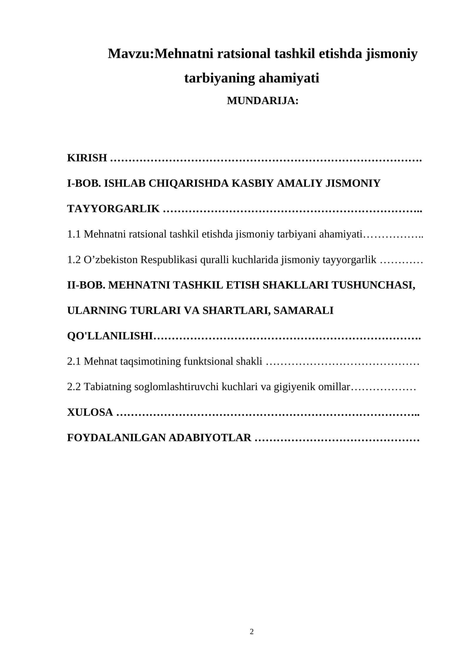 Mehnatni ratsional tashkil etishda jismoniy tarbiyaning ahamiyati