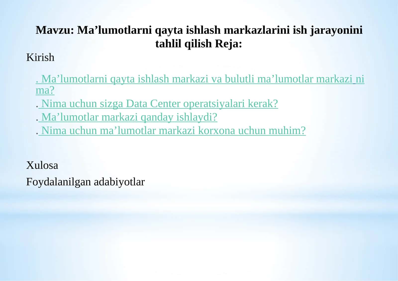 Markaziy ma’lumotlarni qayta ishlash xizmatlari