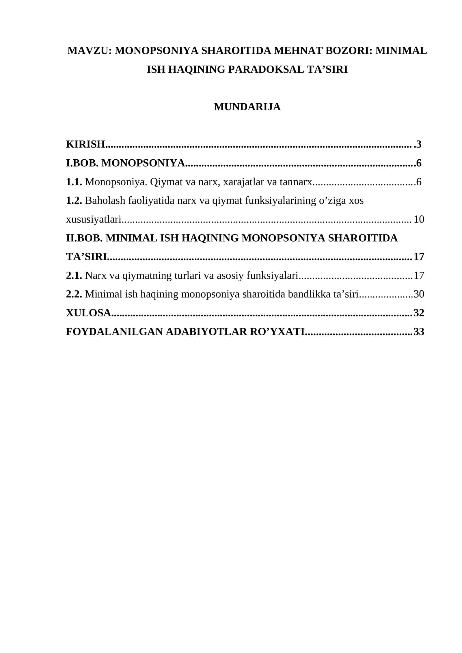 MONOPSONIYA SHAROITIDA MEHNAT BOZORI: MINIMAL ISH HAQINING PARADOKSAL TA’SIRI