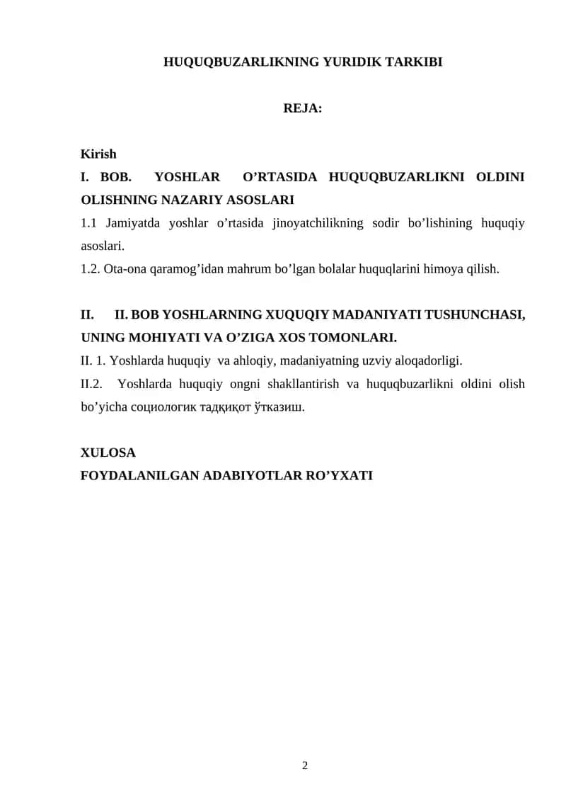 HUQUQBUZARLIKNING YURIDIK TARKIBI