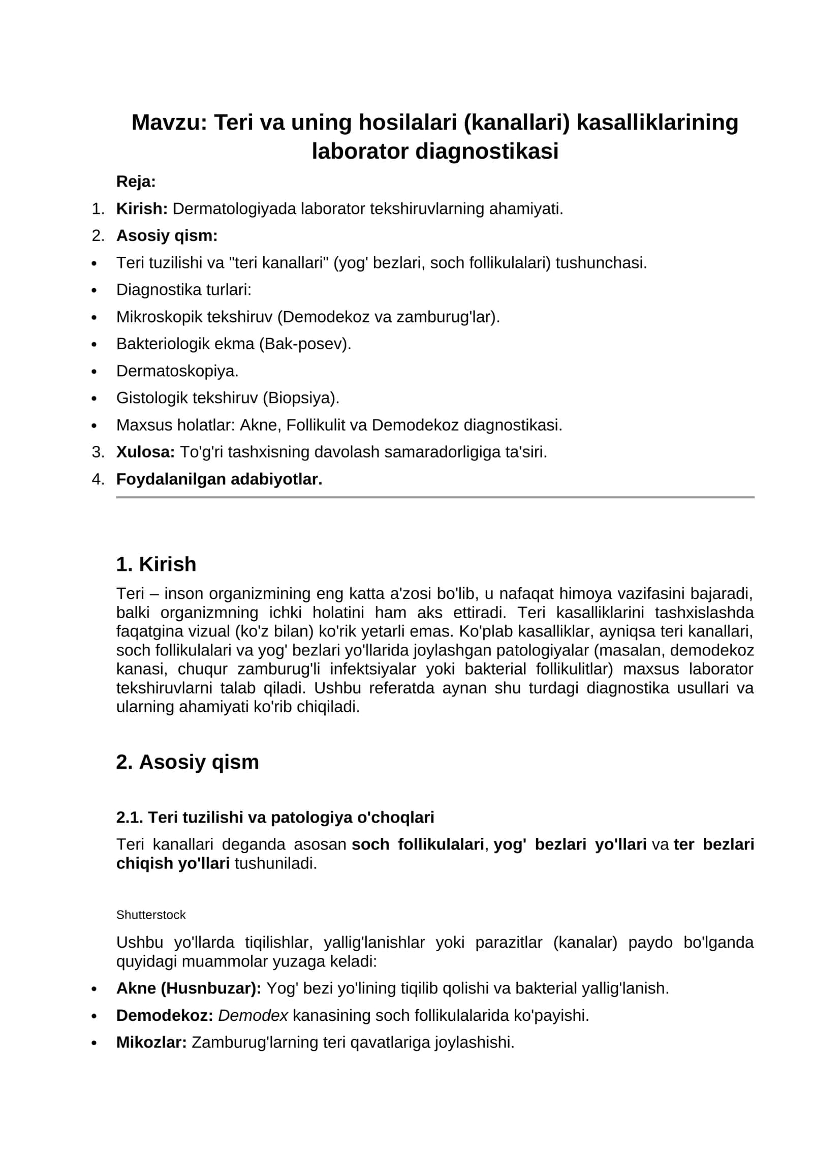Teri va uning hosilalari (kanallari) kasalliklarining laborator diagnostikasi