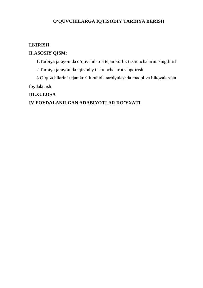 O‘quvchilarga iqtisodiy tarbiya berish