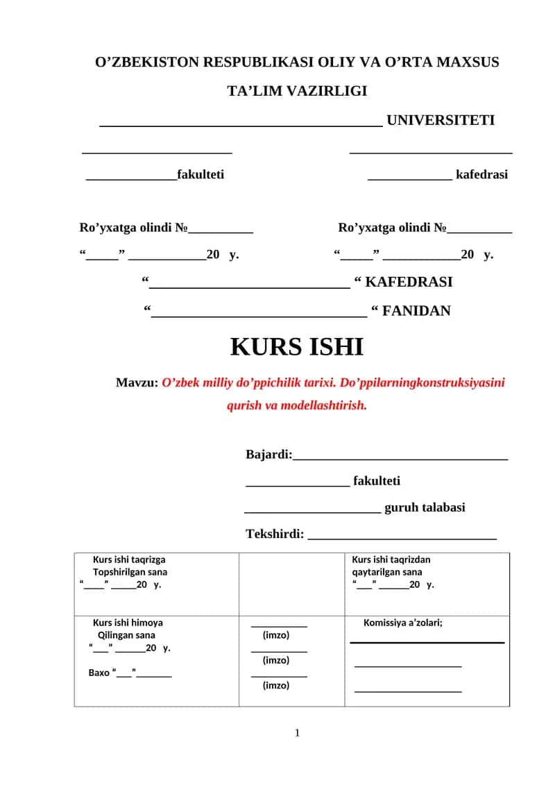 O’zbek milliy do’ppichilik tarixi
