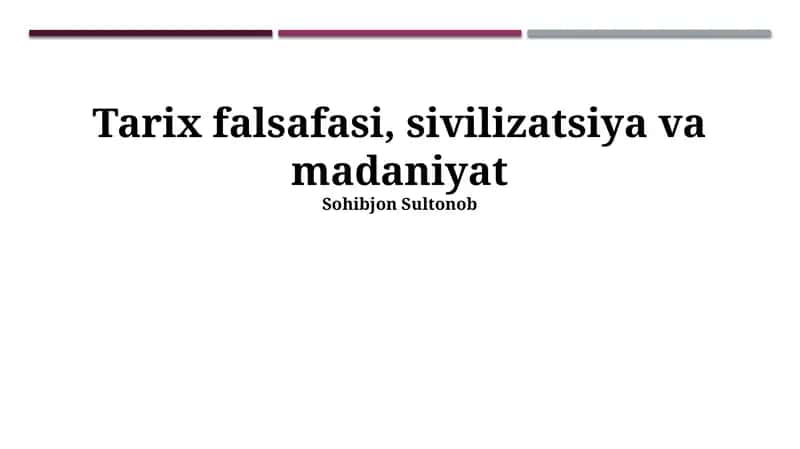 Tarix Falsafasi, Sivilizatsiya va Madaniyat