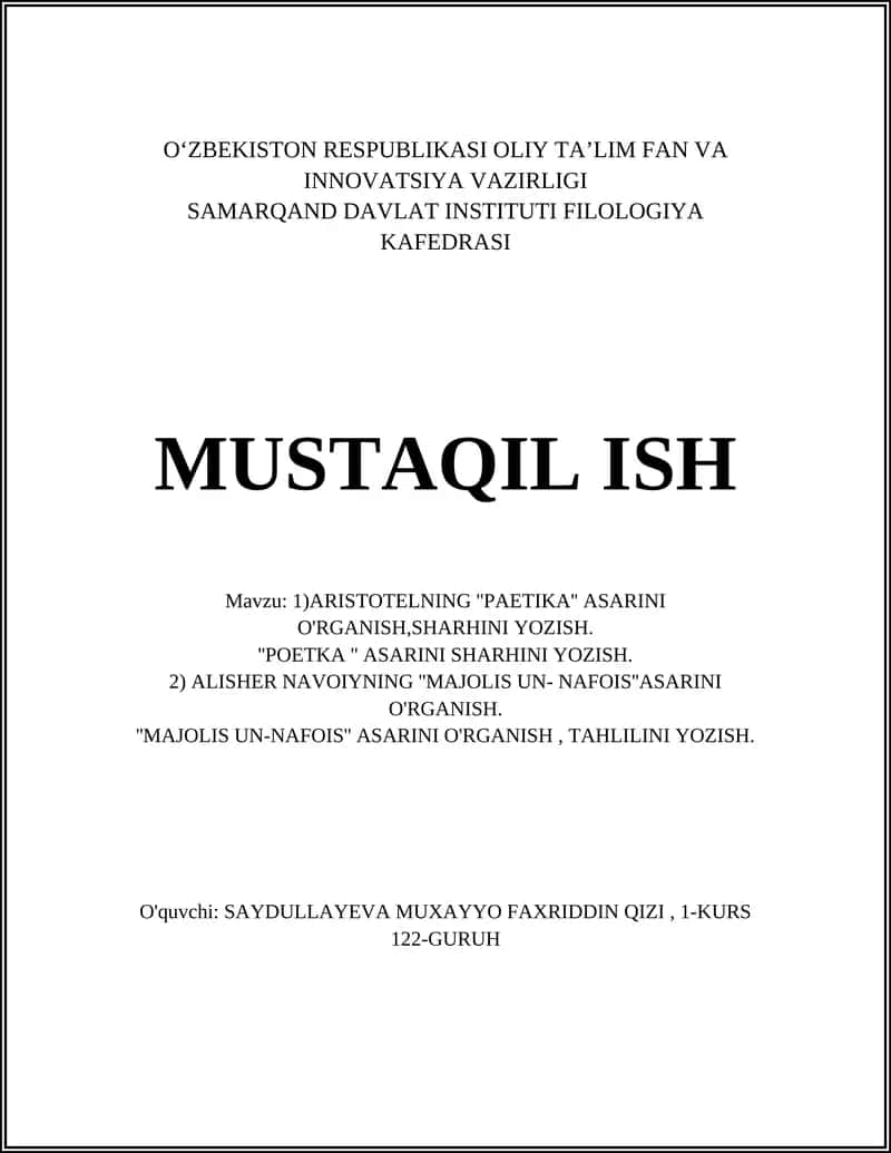 Aristotelning "Poetika" asari