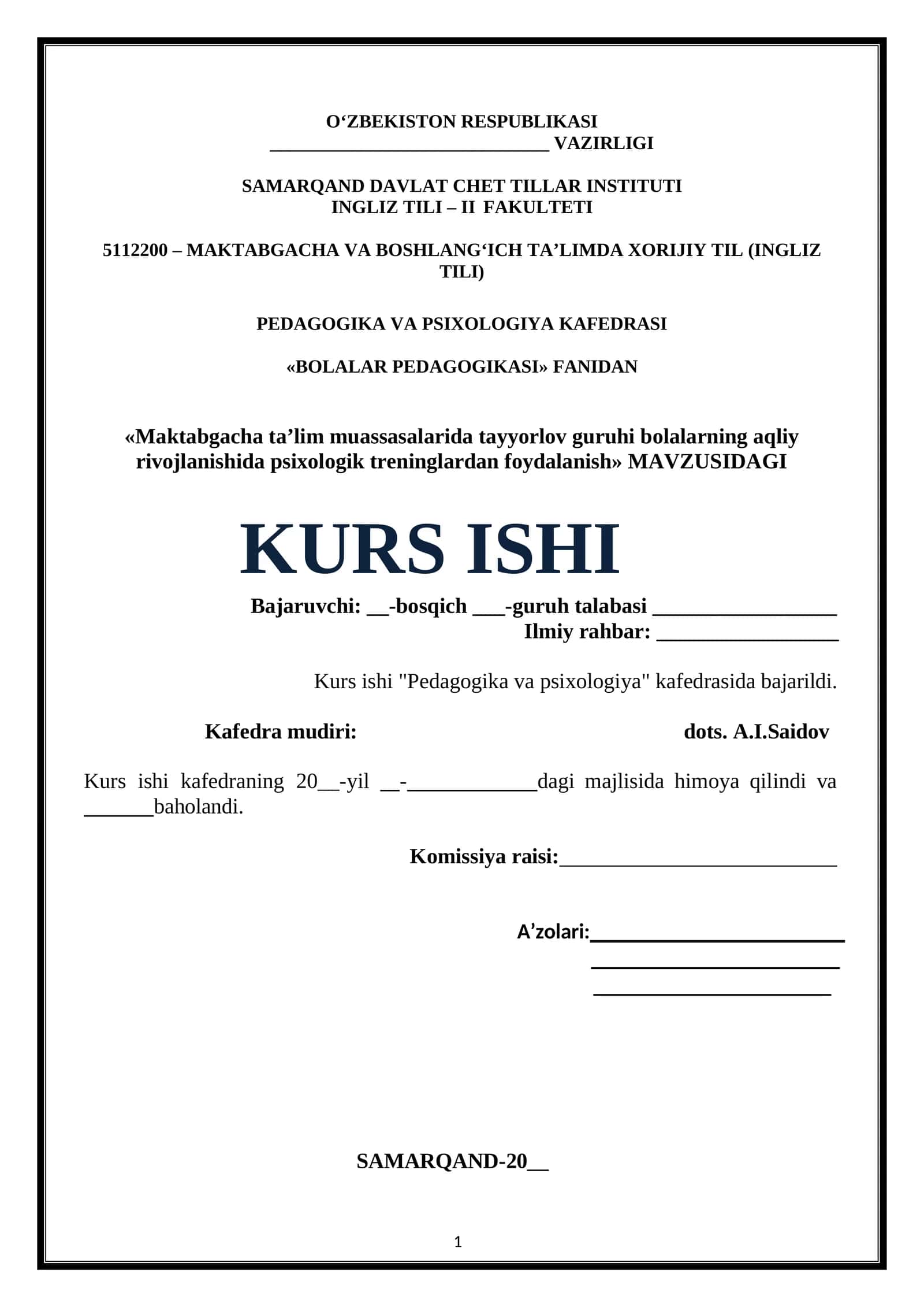 Maktabgacha ta’lim muassasalarida tayyorlov guruhi bolalarning aqliy rivojlanishida psixologik treninglardan foydalanish
