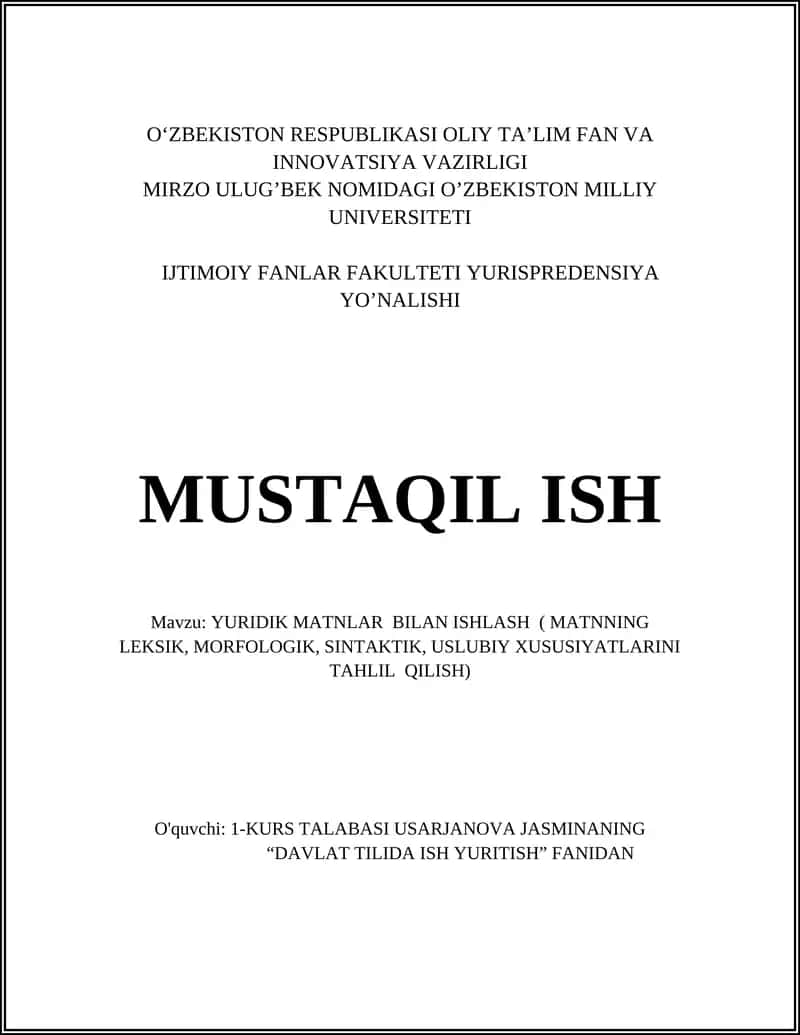 YURIDIK MATNLAR BILAN ISHLASH