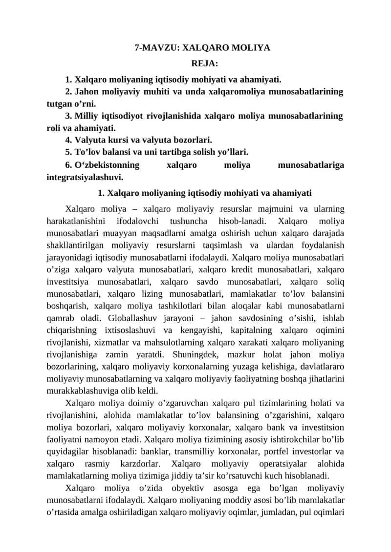 XALQARO MOLIYA REJA