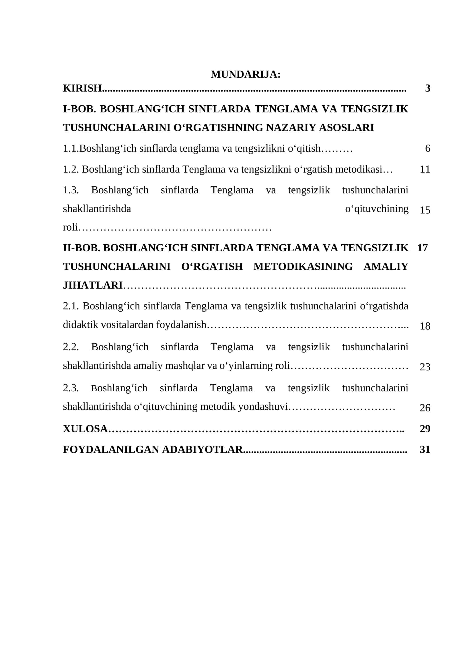 Boshlang‘ich sinflarda Tenglama va tengsizlik tushunchalarini o‘rgatish metodikasi
