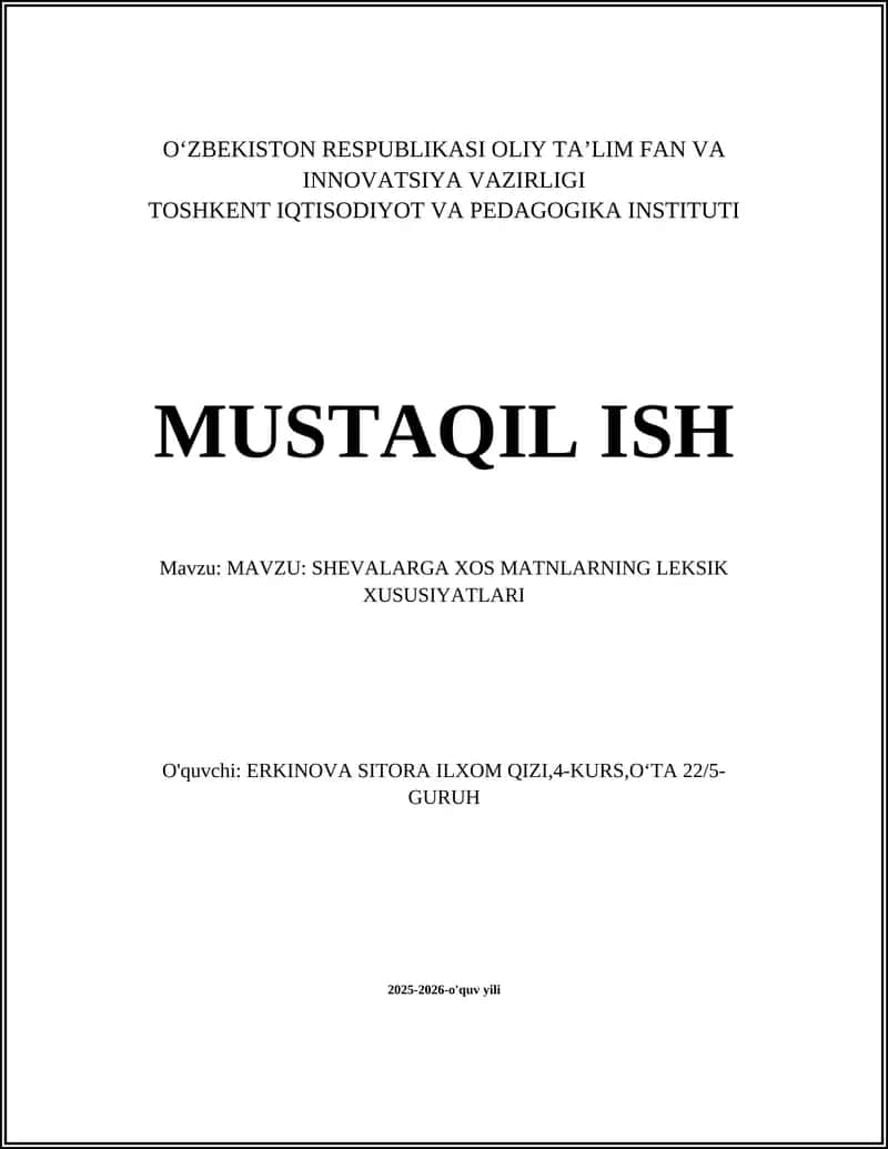 SHEVALARGA XOS MATNLARNING LEKSIK XUSUSIYATLARI