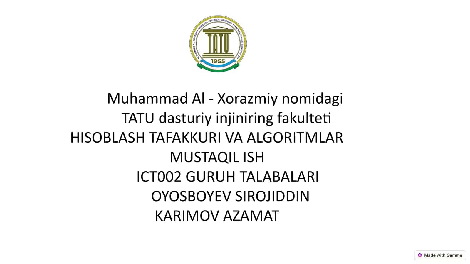 HISOBLASH TAFAKKURI VA ALGORITMLAR