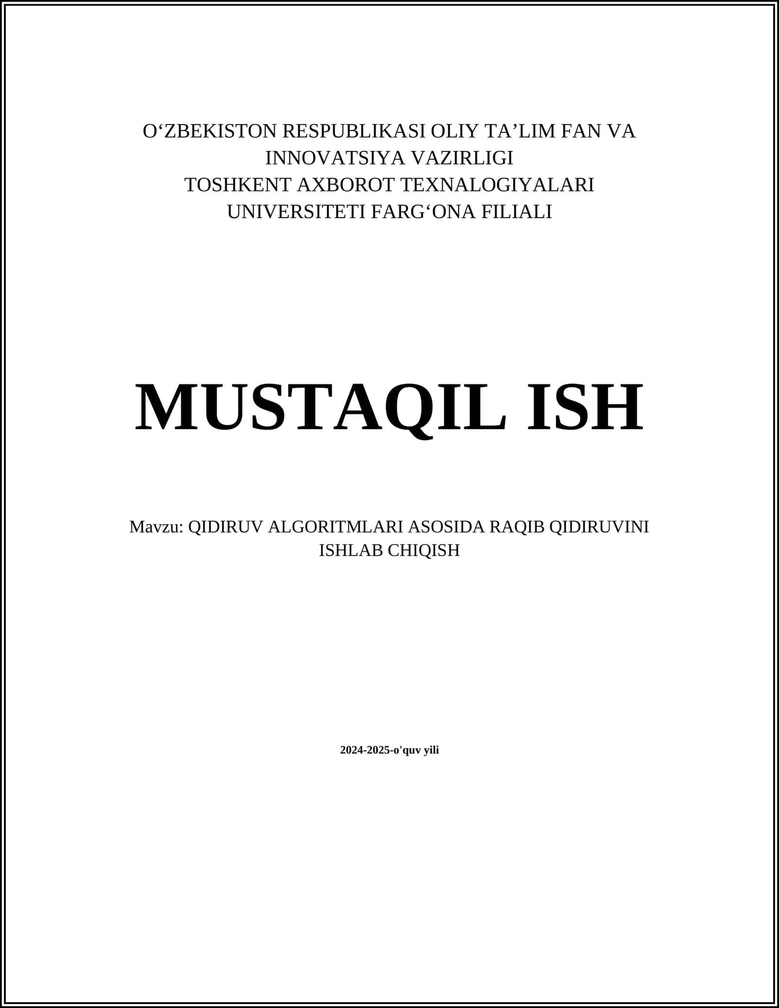 QIDIRUV ALGORITMLARI ASOSIDA RAQIB QIDIRUVINI ISHLAB CHIQISH