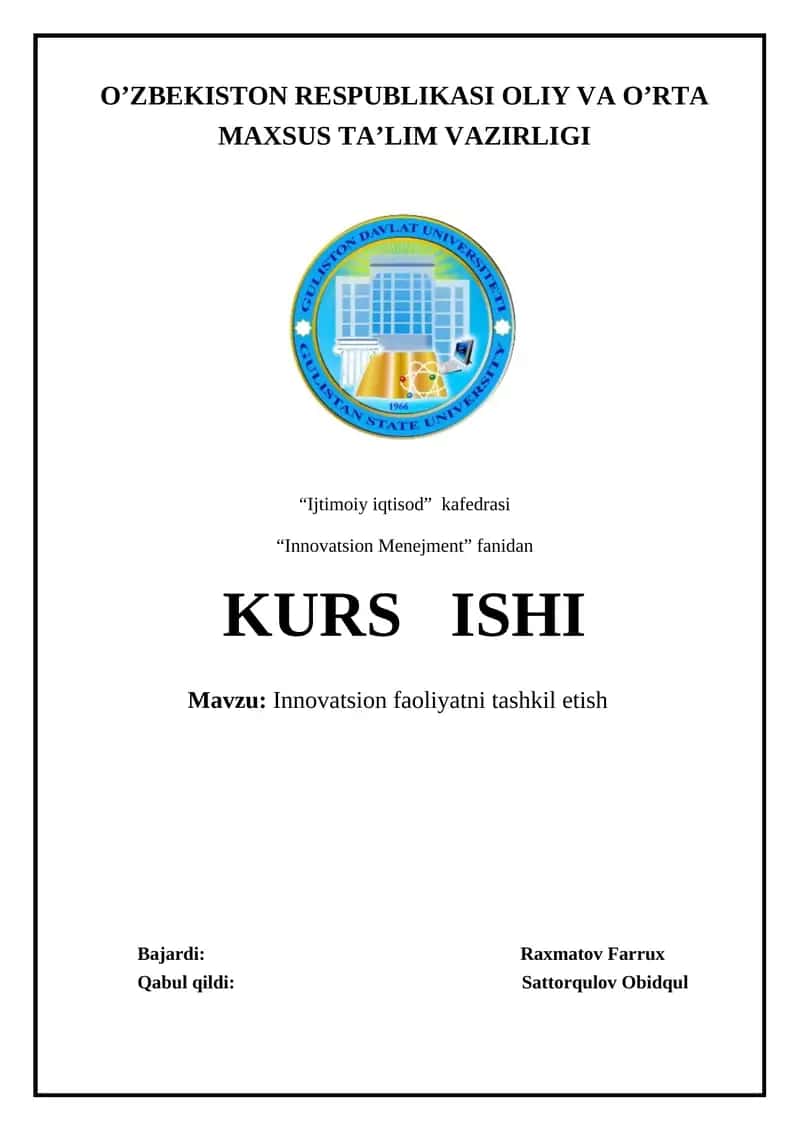 Innovatsion faoliyatni tashkil etish
