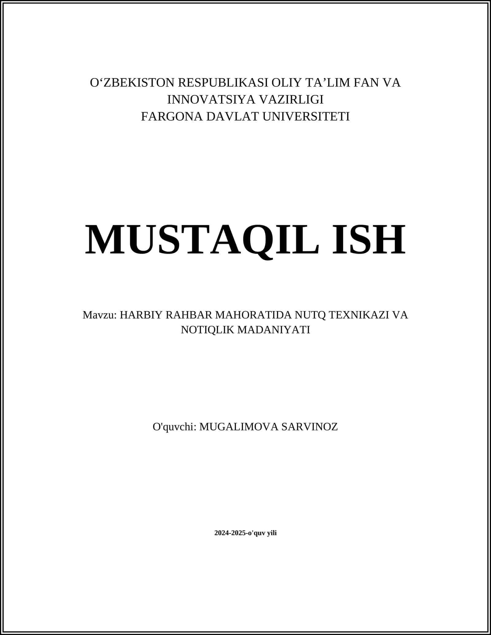 HARBIY RAHBAR MAHORATIDA NUTQ TEXNIKAZI VA NOTIQLIK MADANIYATI
