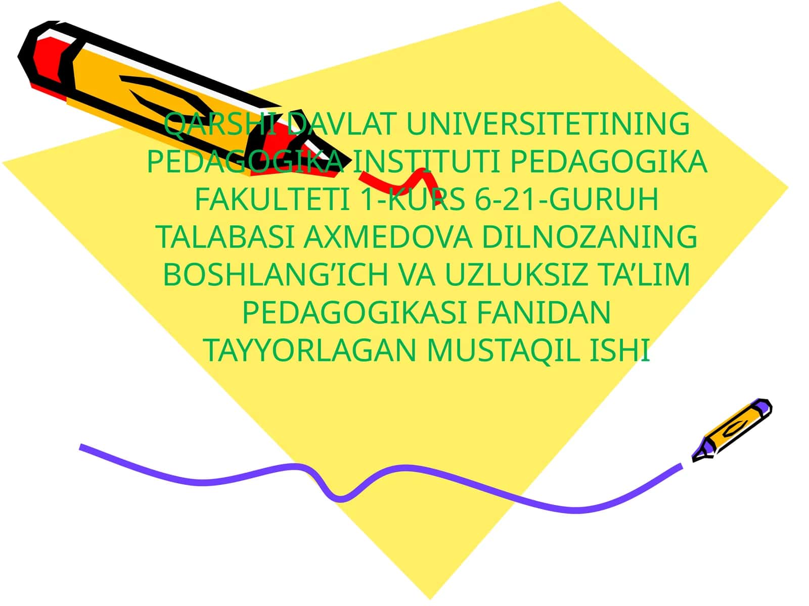 BOSHLANG’ICH VA UZLUKSIZ TA’LIM PEDAGOGIKASI FANIDAN TAYYORLAGAN MUSTAQIL ISHI