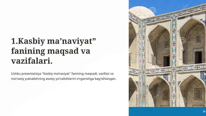 Kasbiy ma’naviyat fanining maqsad va vazifalari