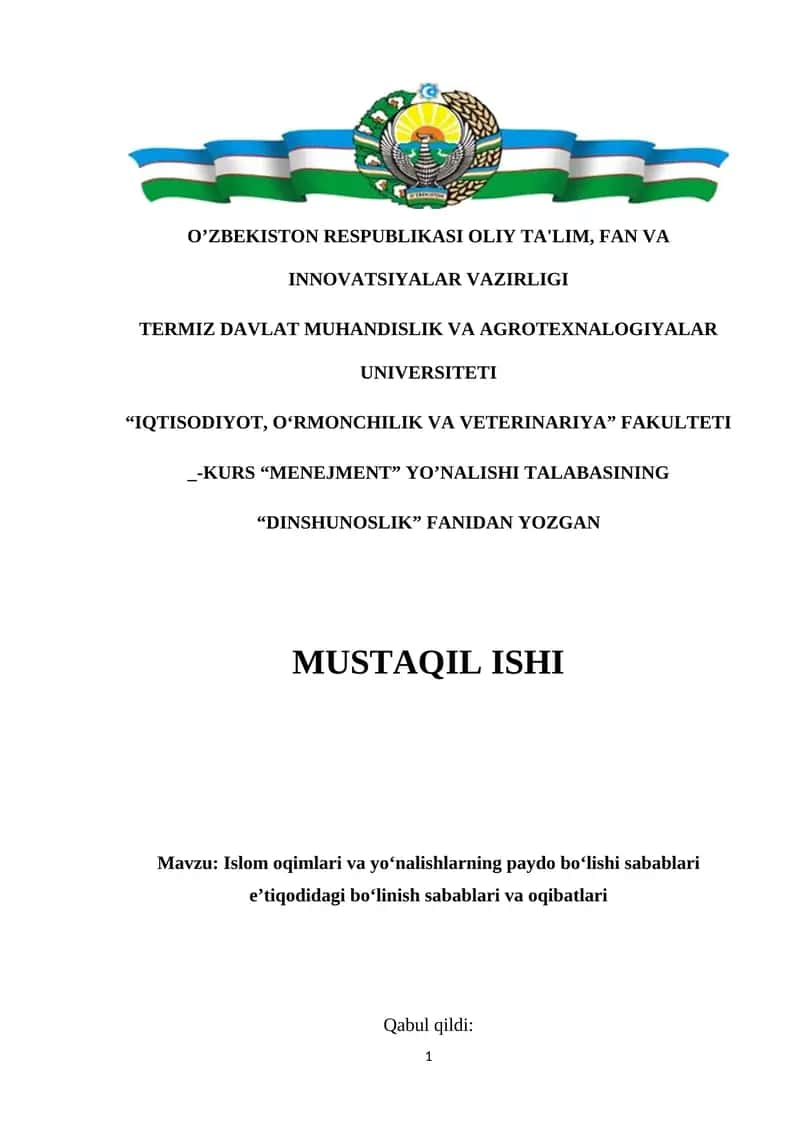 Islom oqimlari va yoʻnalishlarning paydo boʻlishi sabablari eʼtiqodidagi boʻlinish sabablari va oqibatlari