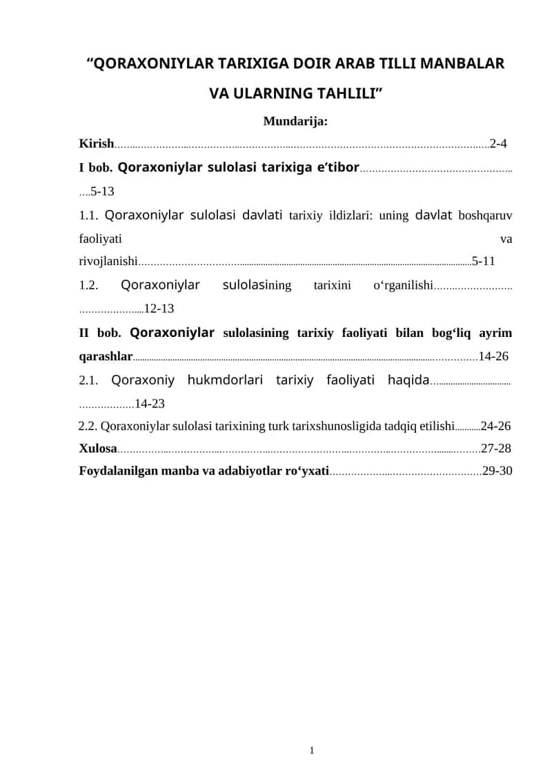 QORAXONIYLAR TARIXIGA DOIR ARAB TILLI MANBALAR VA ULARNING TAHLILI