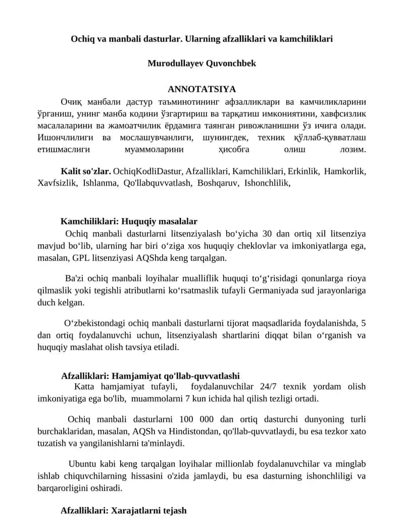 Ochiq va manbali dasturlar