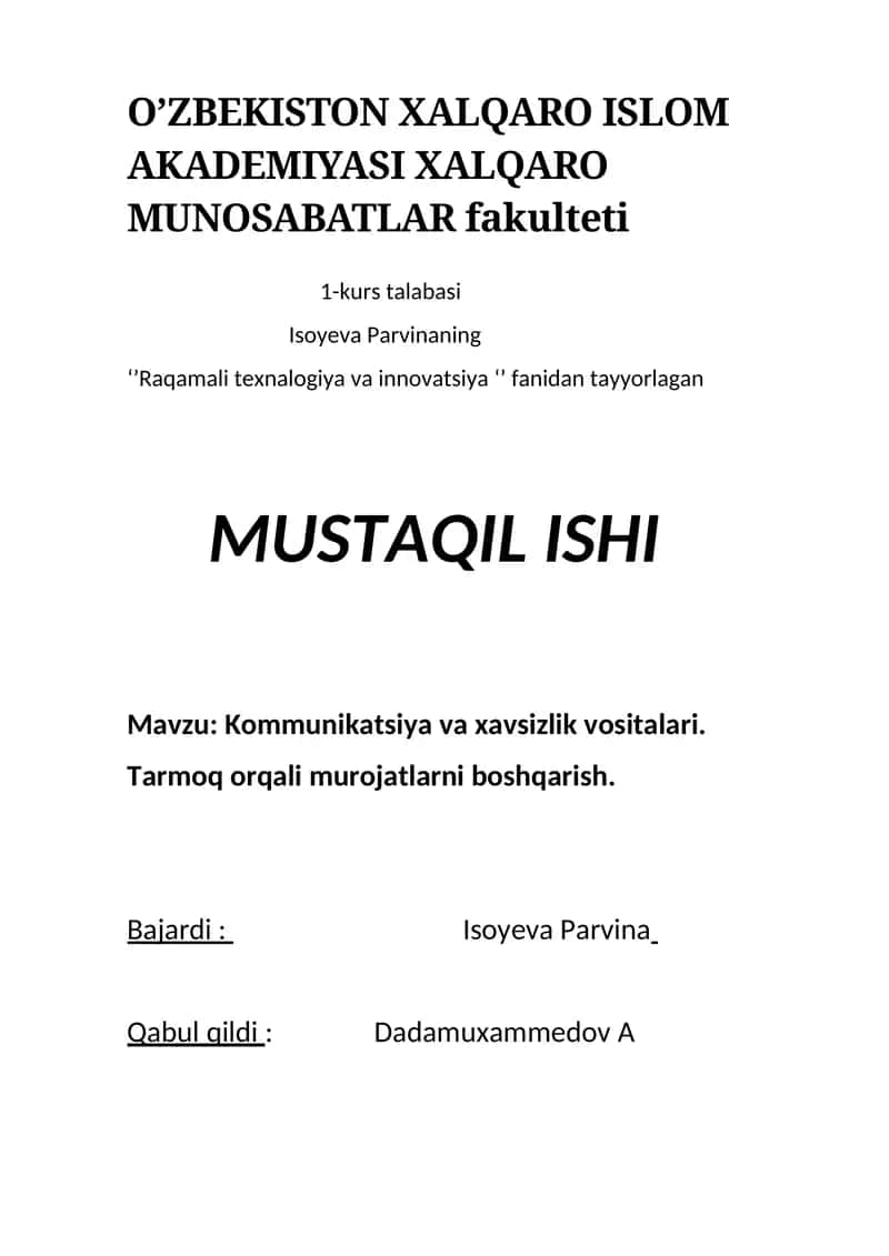 Kommunikatsiya va xavsizlik vositalari