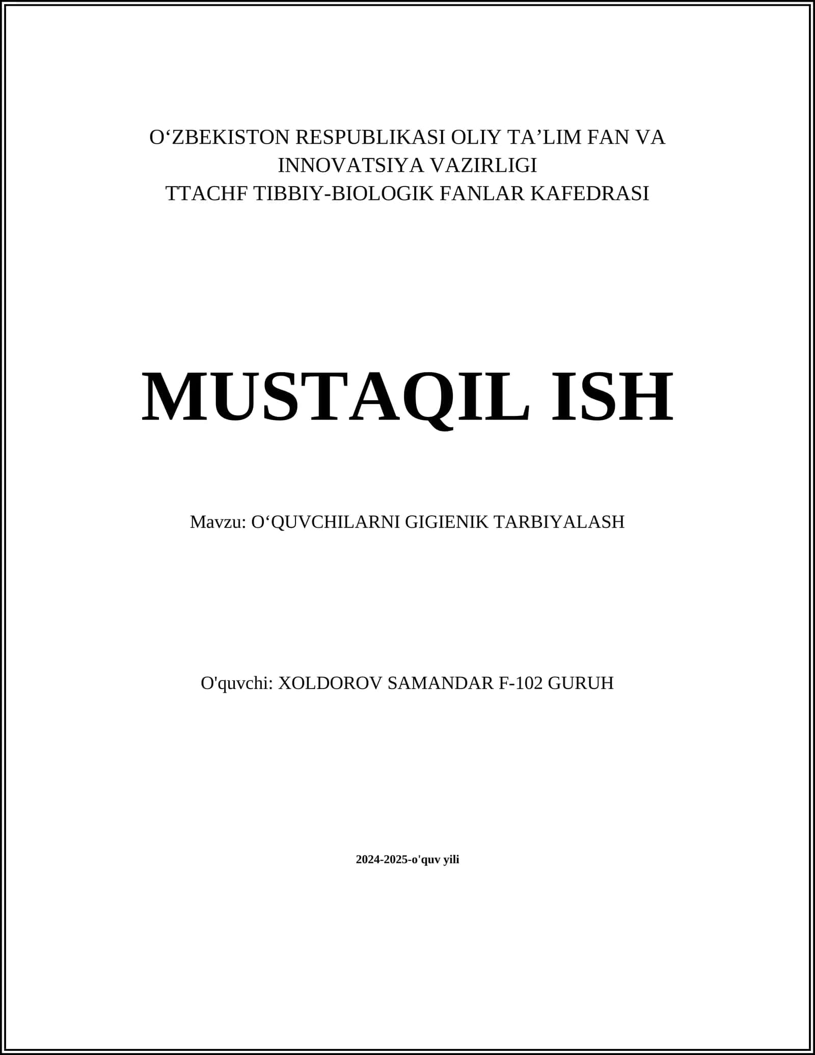 Oʻquvchilarni Gigiеnik Tarbiyalash