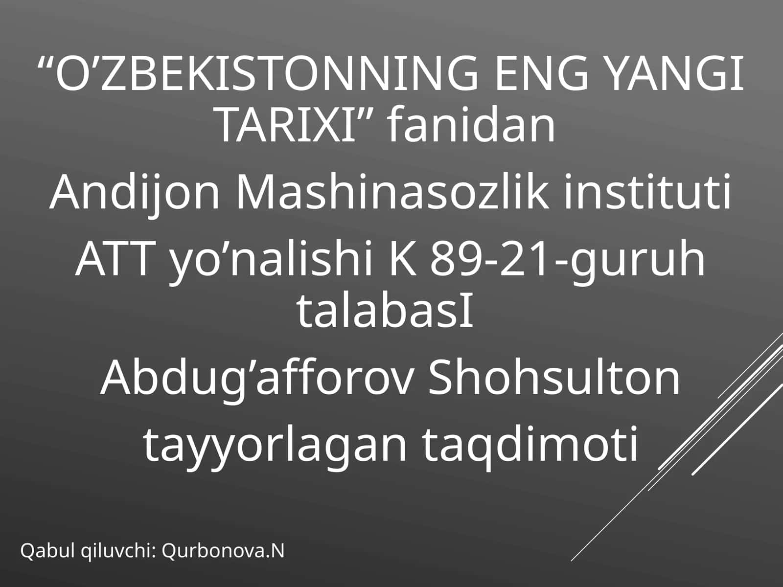 O’ZBEKISTONNING ENG YANGI TARIXI
