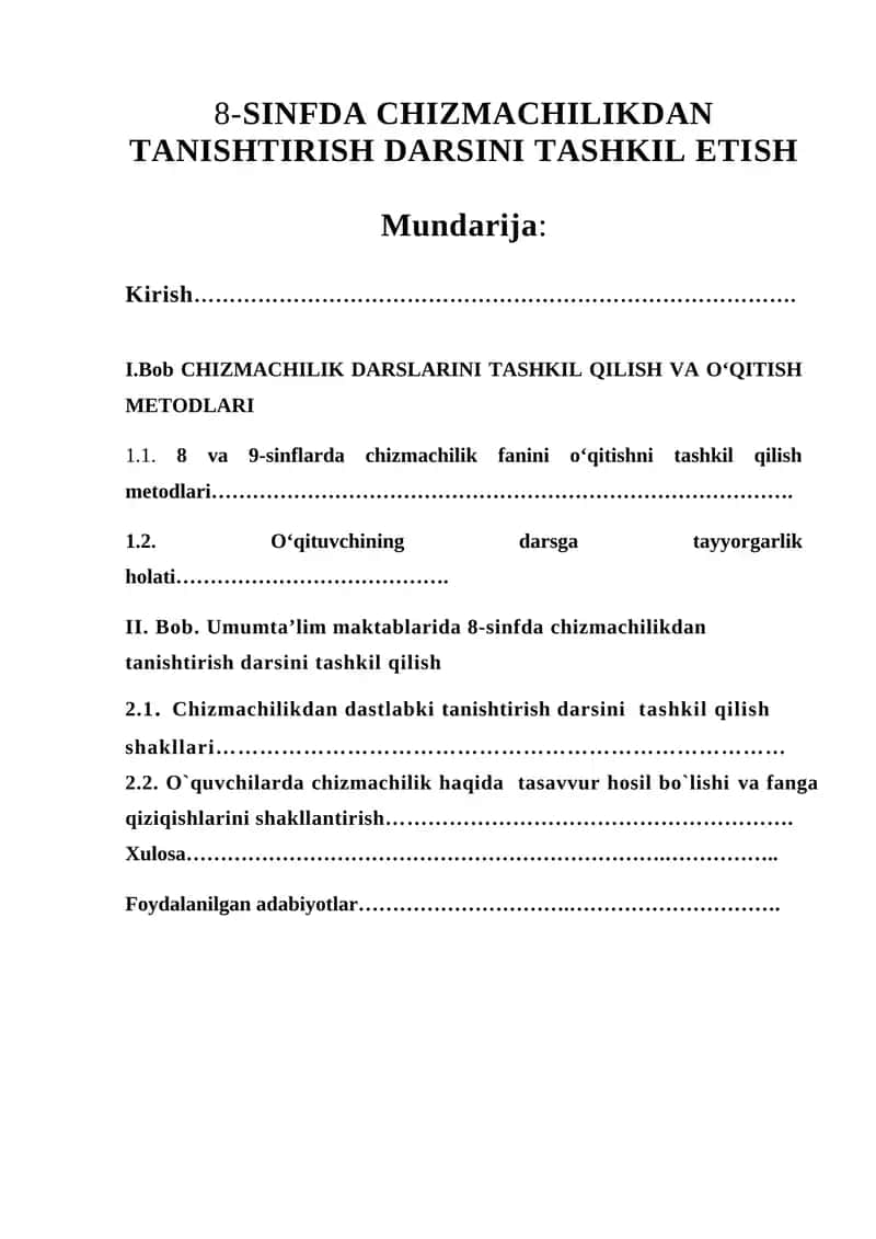 8) SINFDA CHIZMACHILIKDAN TANISHTIRISH DARSINI TASHKIL ETISH