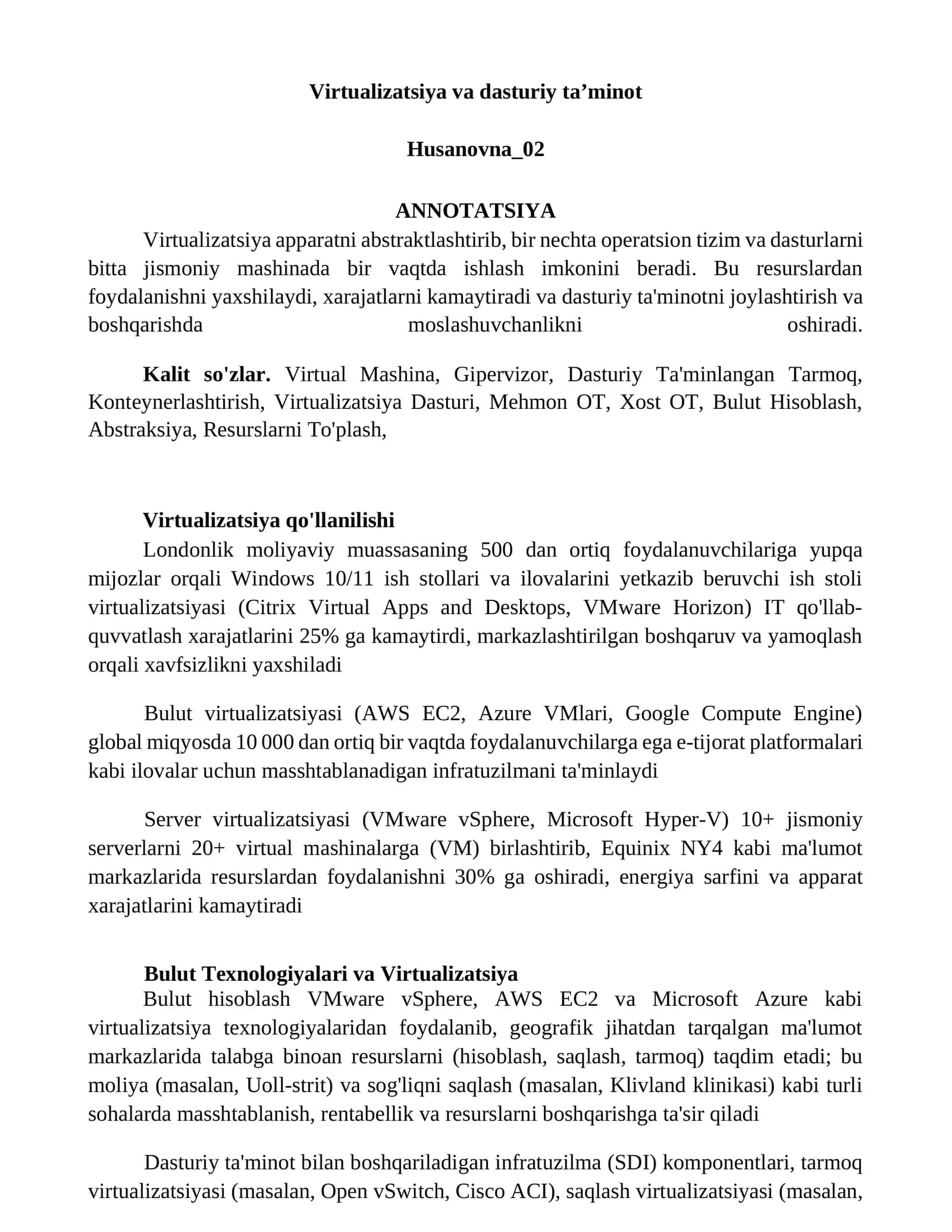Virtualizatsiya va dasturiy ta’minot