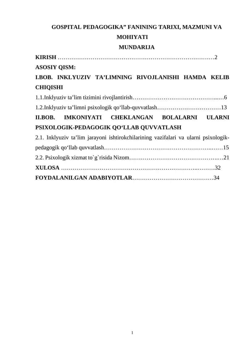 "GOSPITAL PEDAGOGIKA” FANINING TARIXI, MAZMUNI VA MOHIYATI"