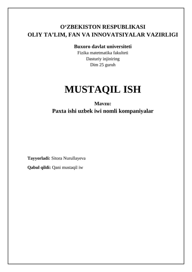 Paxta ishi uzbek iwi nomli kompaniyalar