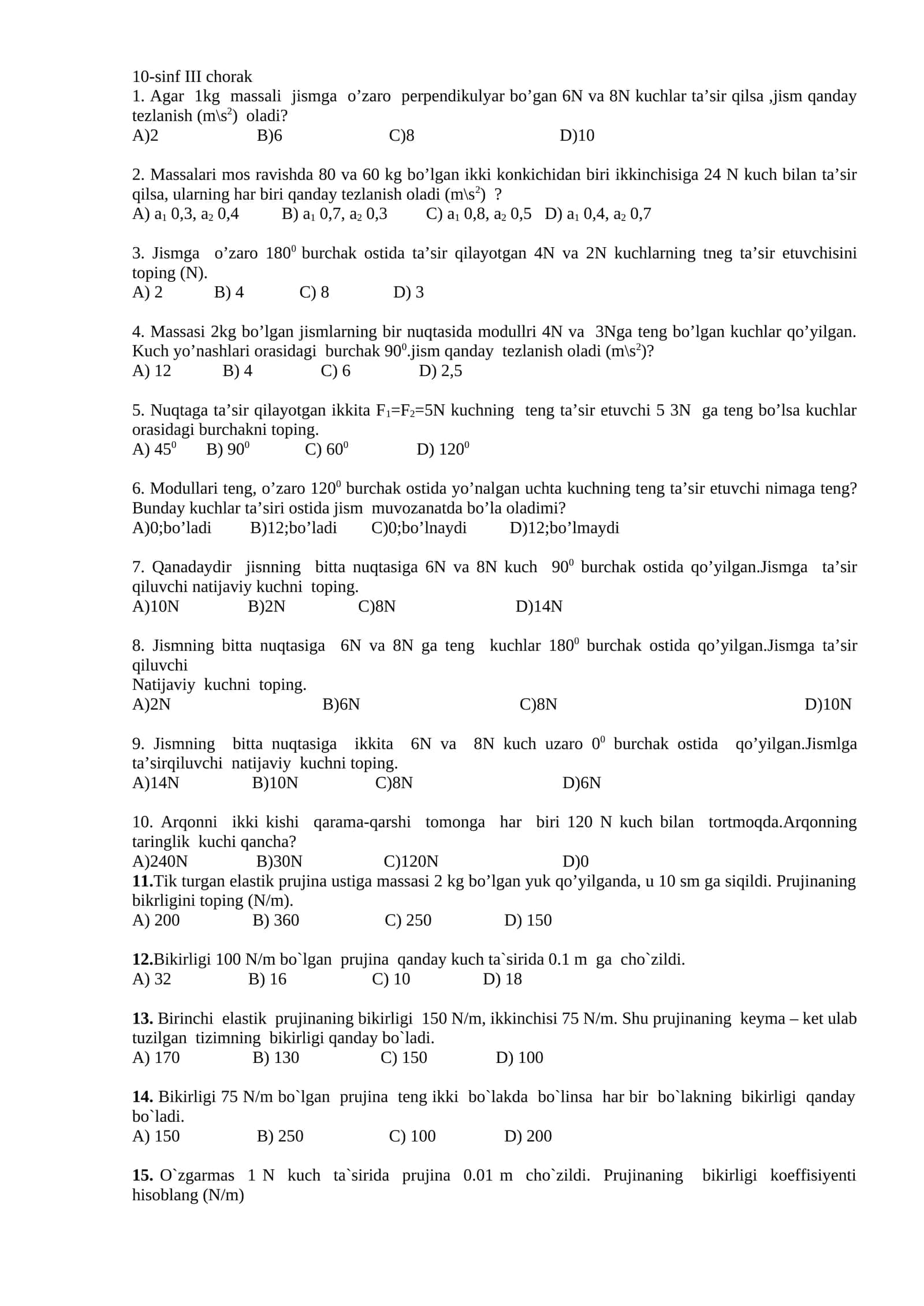 10-sinf. Ona tili test