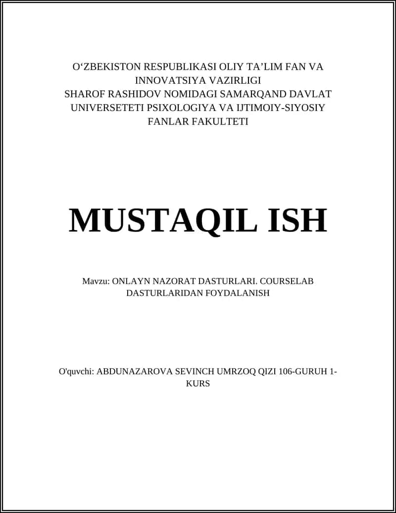 ONLAYN NAZORAT DASTURLARI. COURSELAB DASTURLARIDAN FOYDALANISH
